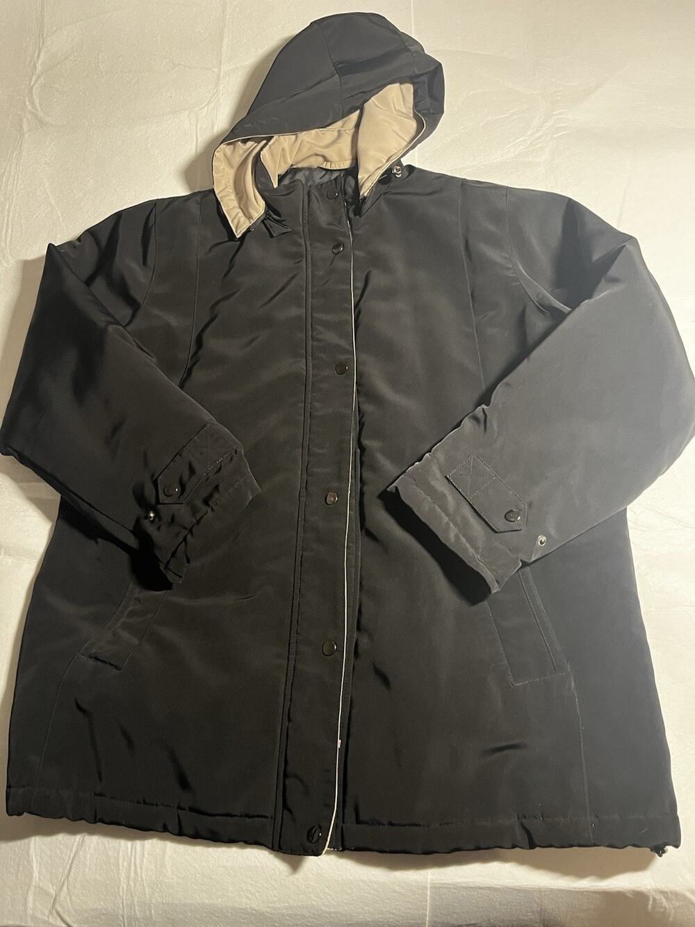 White Stag Womens Plus 2X 18W 20W Black Hooded Winter Parka Coat Lined